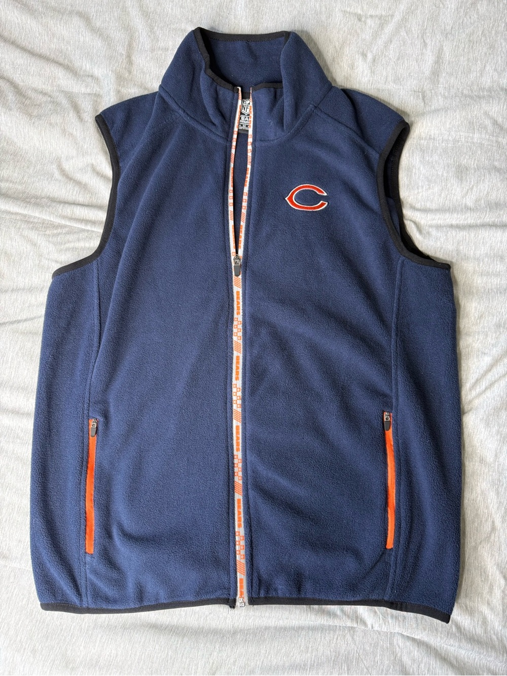 NFL Navy Fleece Vest with Orange Trim and Logo